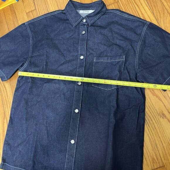 Parke Dark Wash Denim Short Sleeve Button Down Front Pocket Oversize Shirt XL - Picture 6 of 7